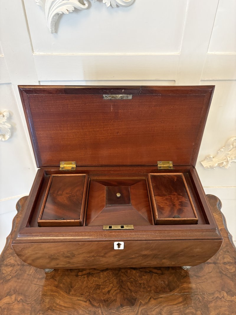 Antique Quality Regency Figured Mahogany Tea Caddy - Image 3